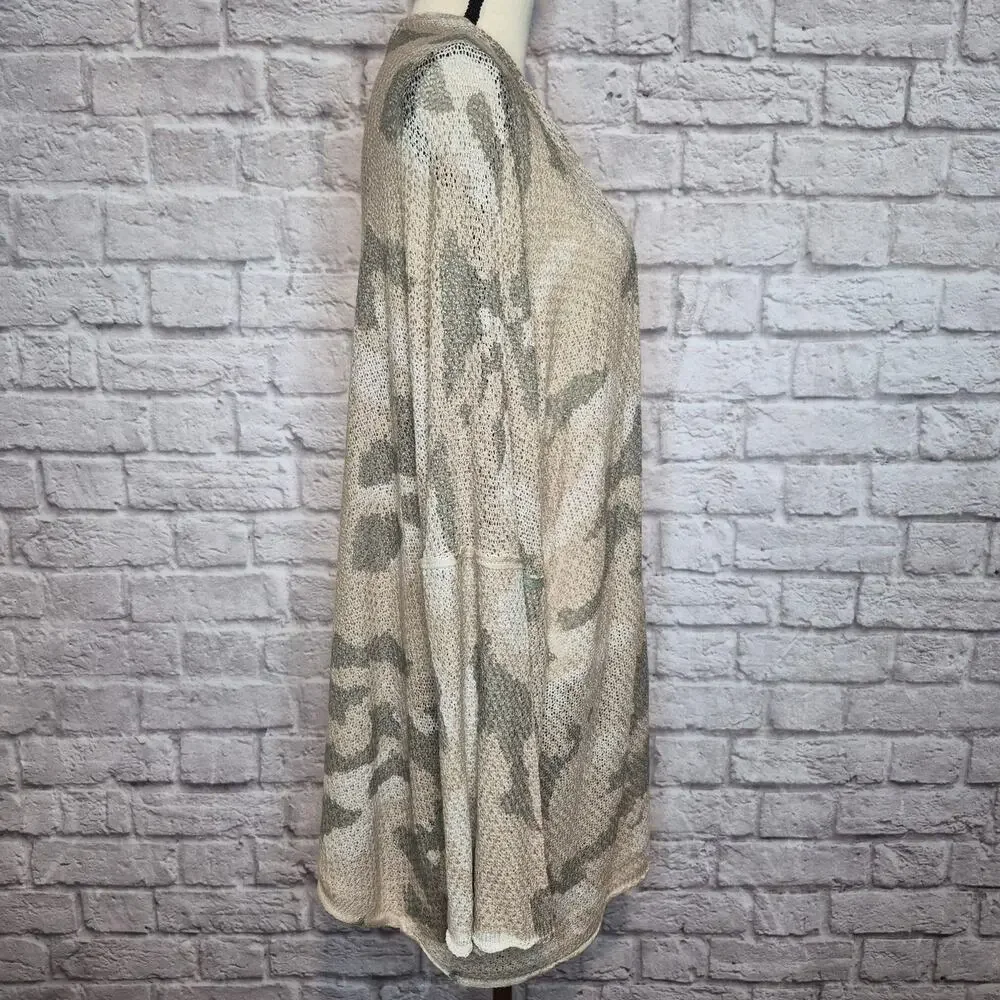 POL Camo Open Front Knit Cardigan Relaxed Fit Dropped Shoulder Duster Women Sz L